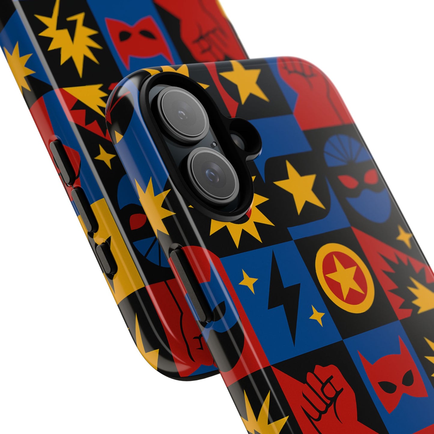 vibrant superhero phone case with retro 3d design for stylish protection compatible with iphone 13, 14, 15 & 16 – all models including pro, pro max & plus