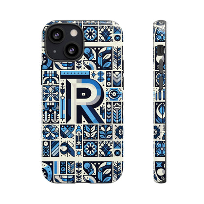 Blue Alphabet R Phone Case with 3D Wrap and Shock Absorption for Kids and Teenagers