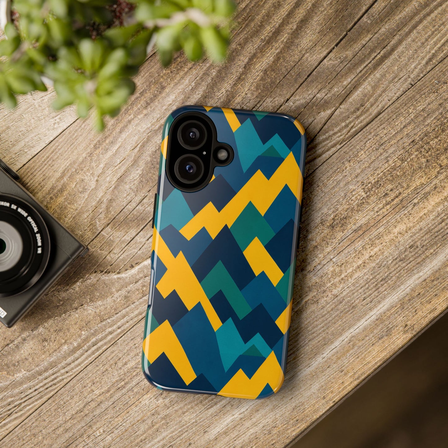 vibrant geometric mountain design protective phone case for unique style and durable protection compatible with iphone 13, 14, 15 & 16 – all models including pro, pro max & plus