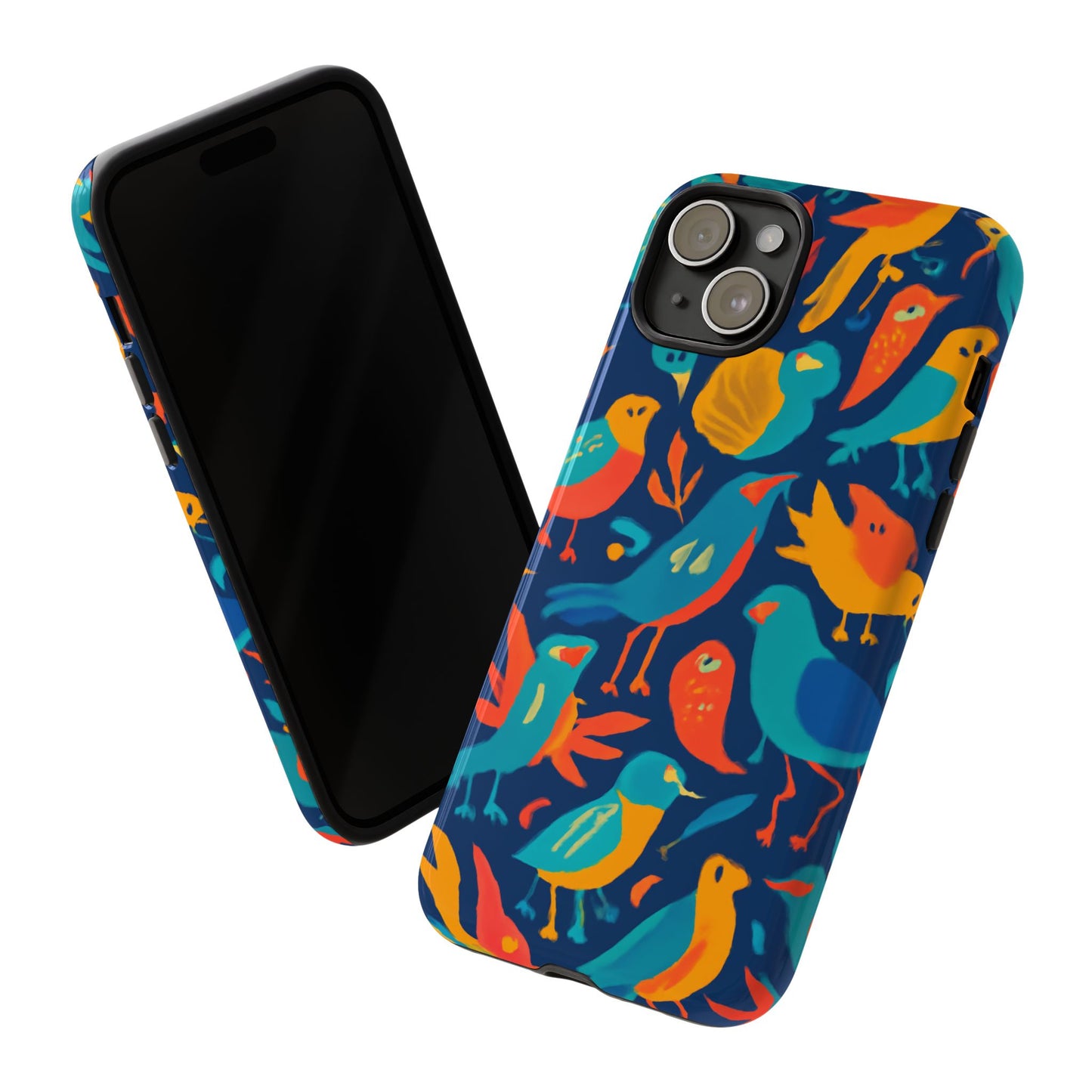 vibrant multicolour bird design phone case for stylish protection – compatible with iphone 13, 14, 15 & 16 – all models including pro, pro max & plus