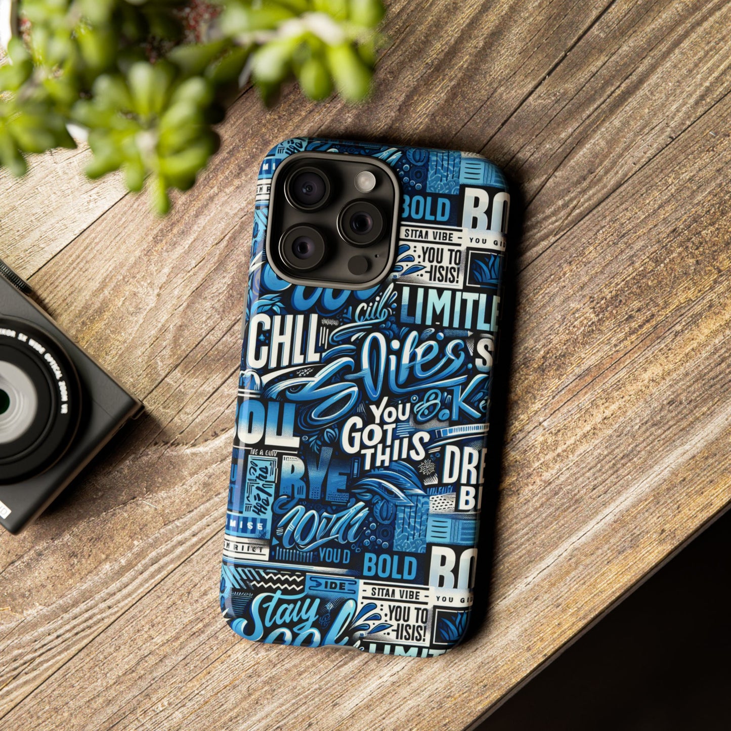 vibrant protective phone case with playful typography design in blue – stylish self-expression accessory compatible with iphone 13, 14, 15 & 16 – all models including pro, pro max & plus