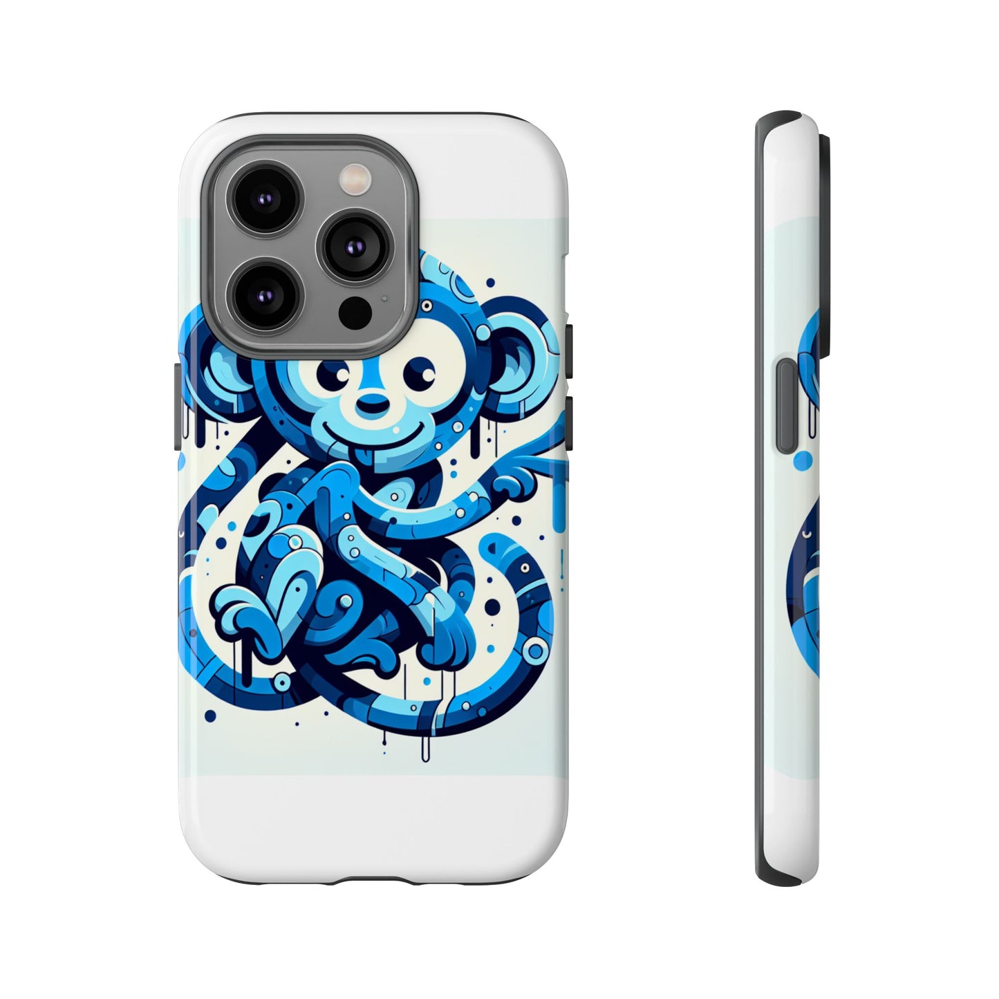 protective 3d wrap phone case with playful monkey design in blue – stylish protection for men and women compatible with iphone 13, 14, 15 & 16 – all models including pro, pro max & plus