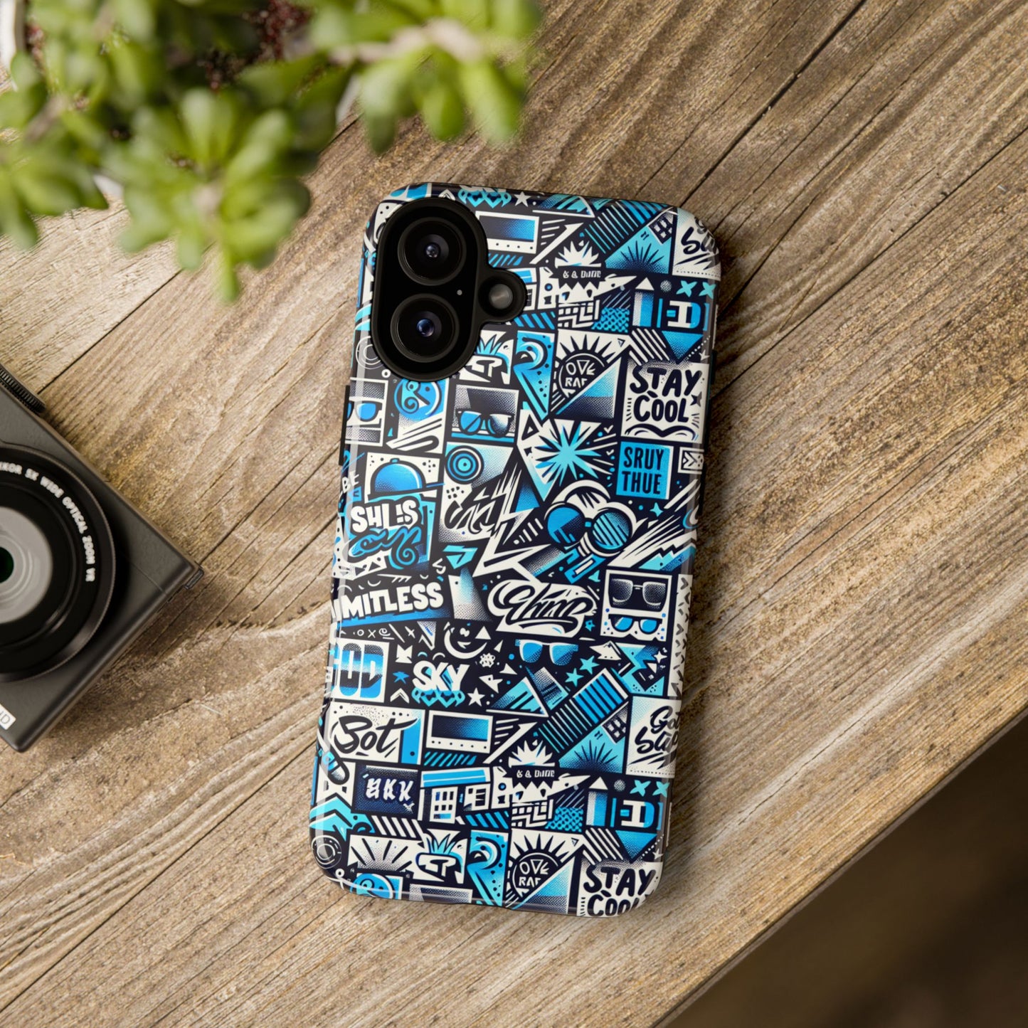 vibrant 3d wrap stylish protective phone case in playful blue and black design for trendsetters compatible with iphone 13, 14, 15 & 16 – all models including pro, pro max & plus