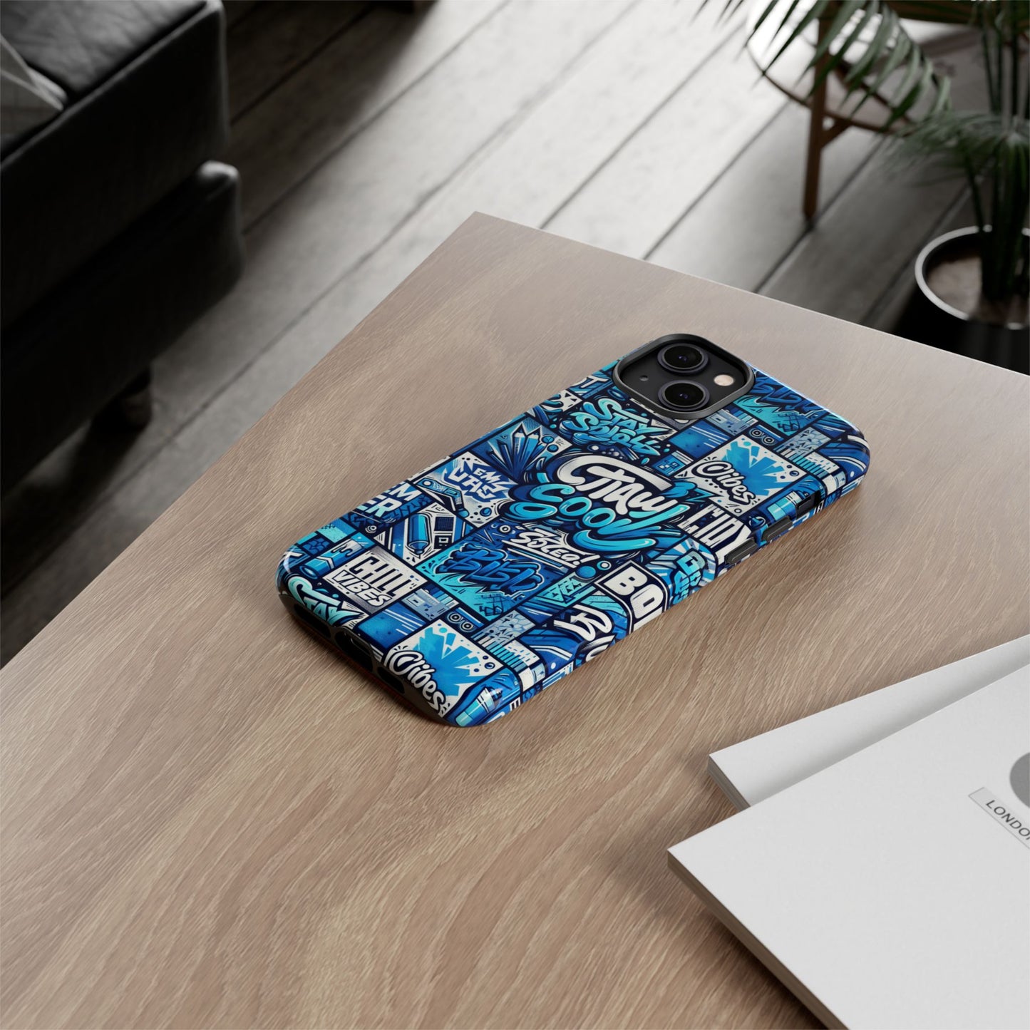vibrant 3d graphic phone case in blue with playful design for stylish protection compatible with iphone 13, 14, 15 & 16 – all models including pro, pro max & plus