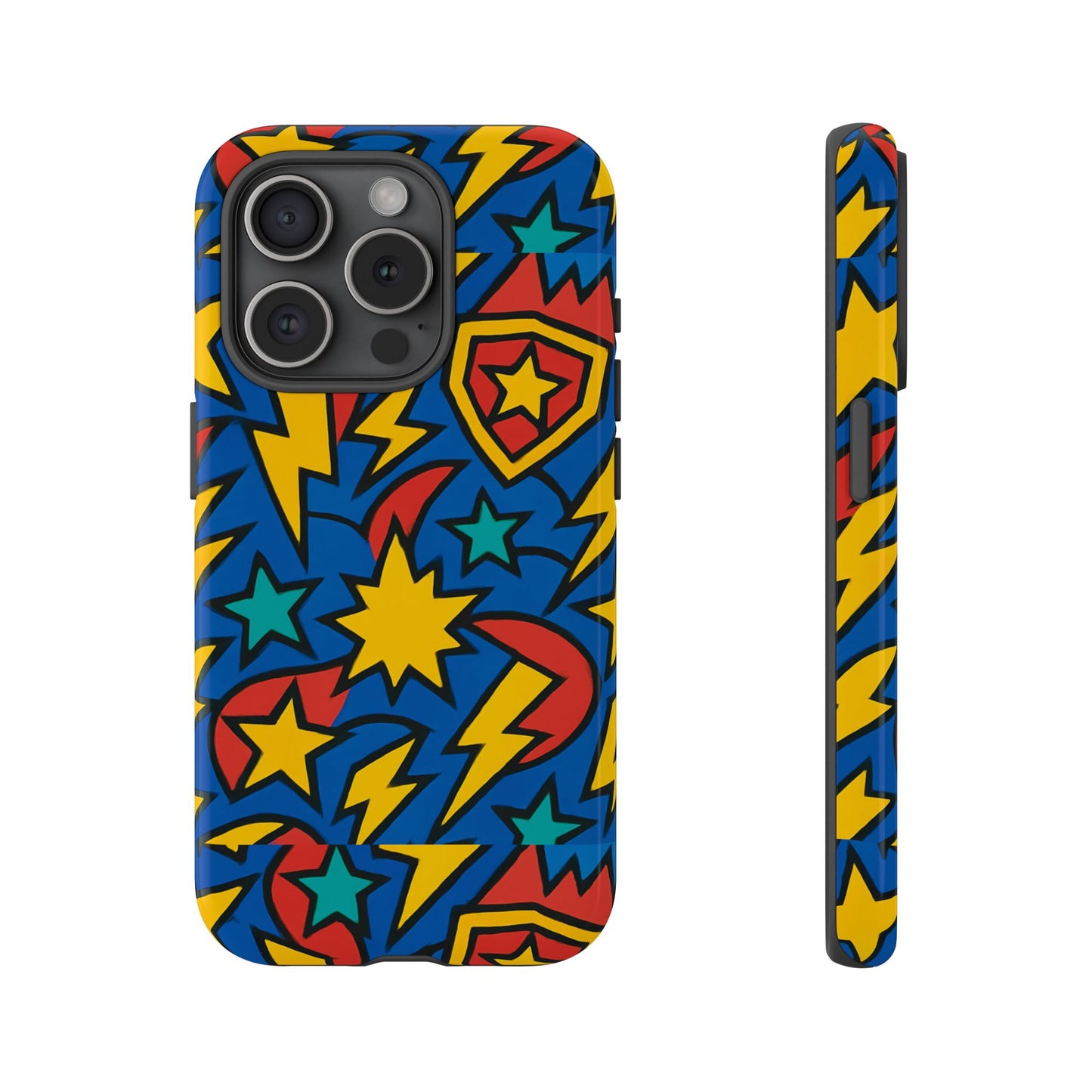 multicolour superhero phone case with 3d design for playful protection compatible with iphone 13, 14, 15 & 16 – all models including pro, pro max & plus