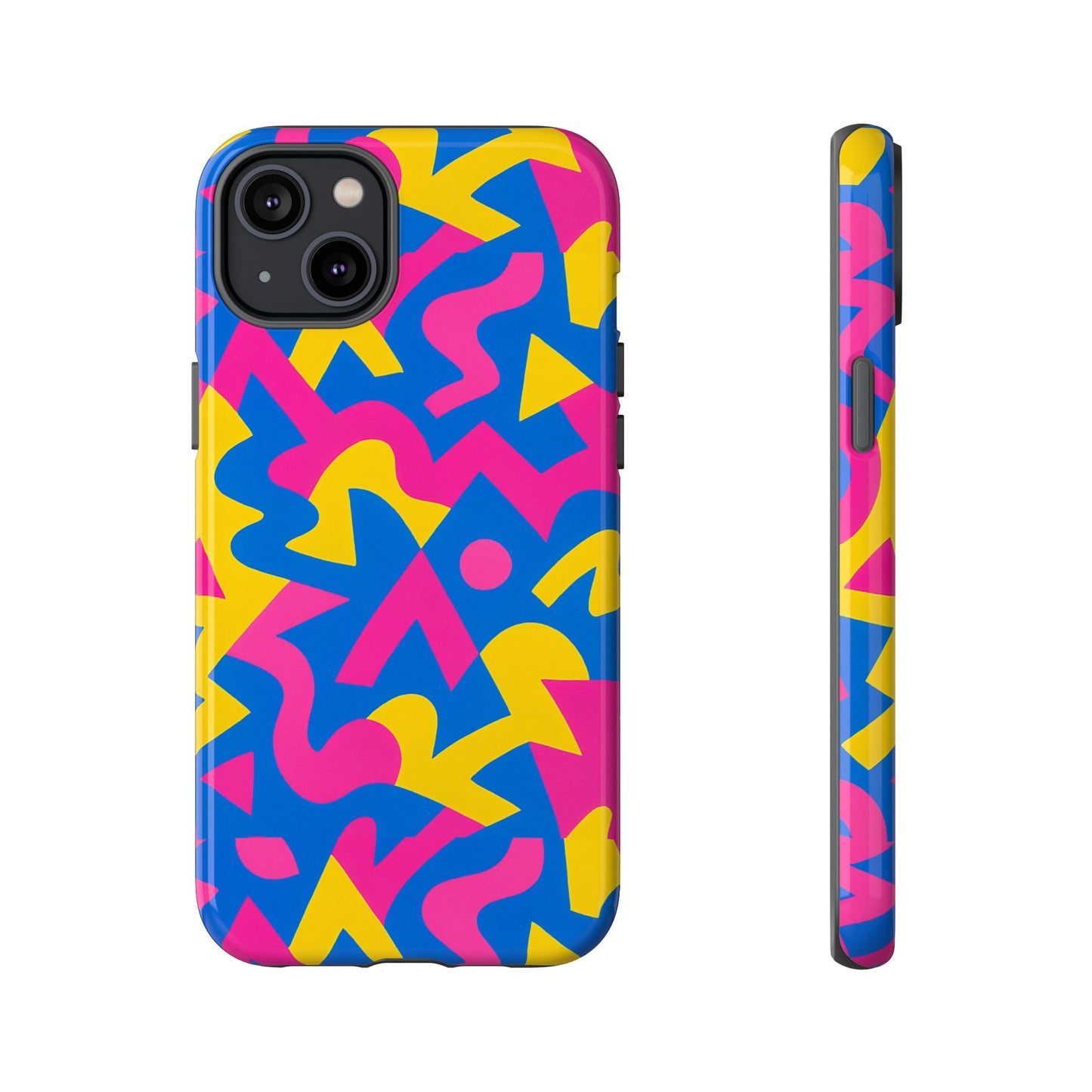 vibrant y2k geometric protective phone case with 3d wrap design for unique style compatible with iphone 13, 14, 15 & 16 – all models including pro, pro max & plus
