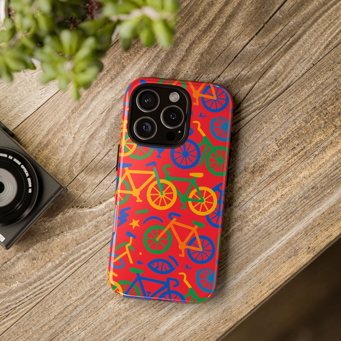 vibrant 3d bicycle pattern protective phone case in colourful retro design for stylish protection compatible with iphone 13, 14, 15 & 16 – all models including pro, pro max & plus