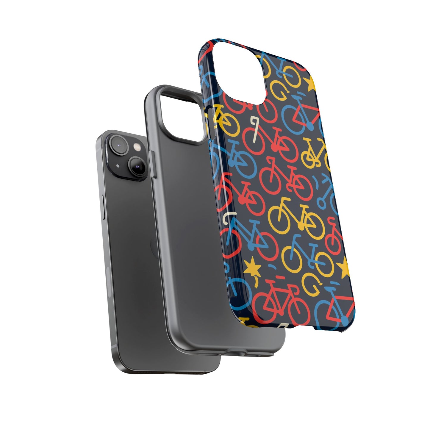 multicolor bicycle pattern protective phone case – vibrant 3d design for stylish protection – compatible with iphone 13, 14, 15 & 16 – all models including pro, pro max & plus