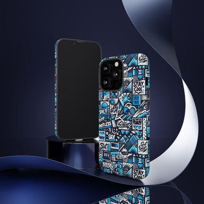 Vibrant 3D Wrap Stylish Protective Phone Case in Playful Blue and Black Design for Trendsetters Compatible with iPhone 13, 14, 15 & 16 – all models including Pro, Pro Max & Plus