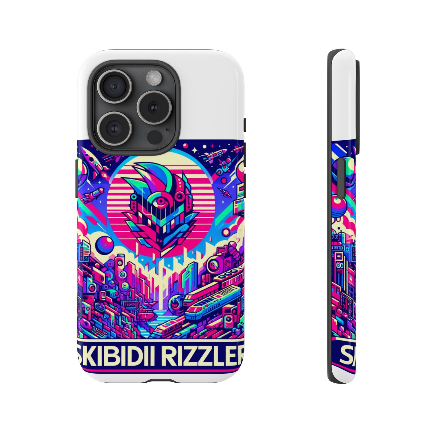 skibidi rizzler protective phone case with 3d wrap design, shock absorbing tpu silicone, uv protected, ideal gift for anime and comic culture fans