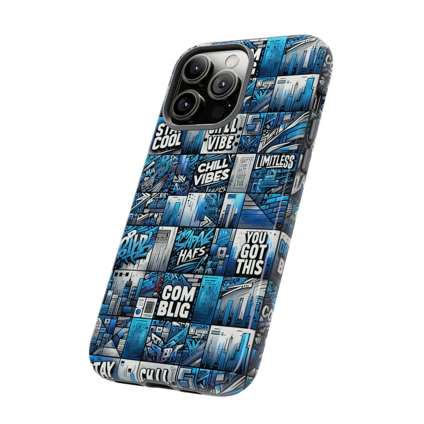 vibrant 3d wrap protective phone case in blue urban aesthetic design for stylish smartphone protection compatible with iphone 13, 14, 15 & 16 – all models including pro, pro max & plus