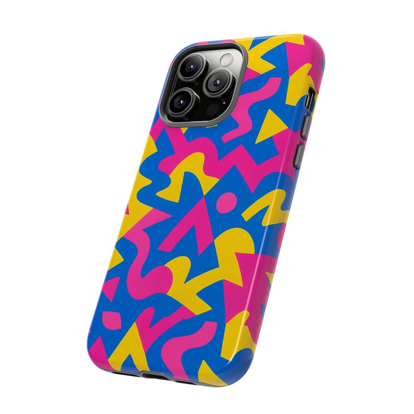 vibrant y2k geometric protective phone case with 3d wrap design for unique style compatible with iphone 13, 14, 15 & 16 – all models including pro, pro max & plus