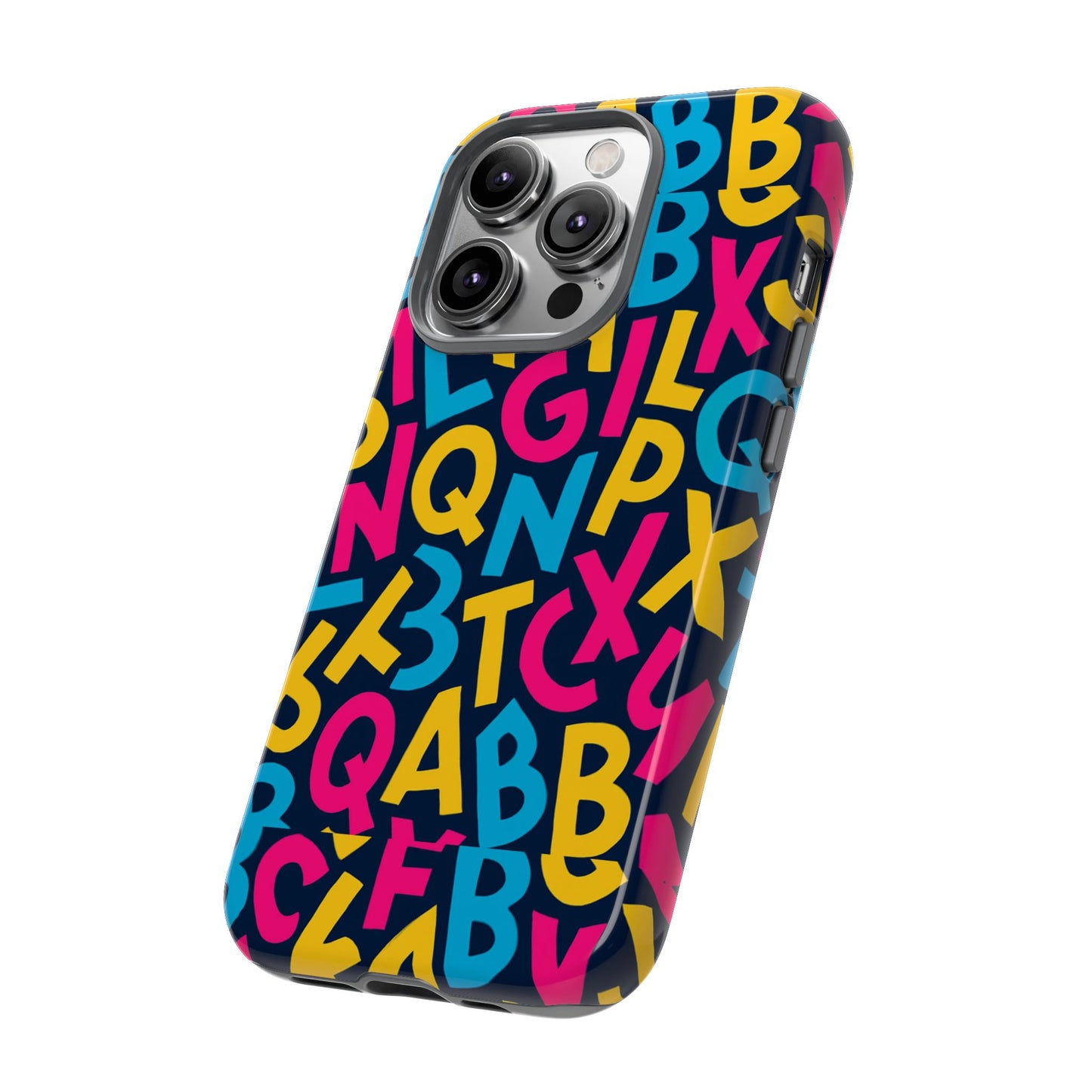 multicolour 3d wrap phone case with playful alphabet design – stylish protection for smartphones compatible with iphone 13, 14, 15 & 16 – all models including pro, pro max & plus