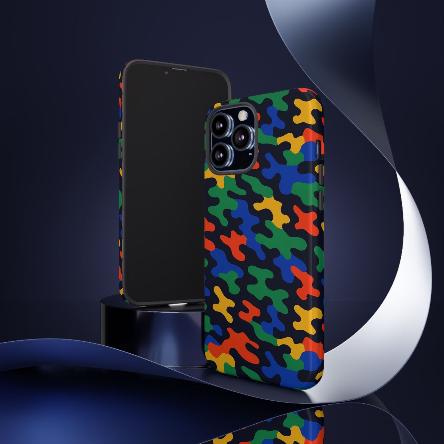 multicolour camouflage protective phone case with 3d wrap design for stylish smartphone protection compatible with iphone 13, 14, 15 & 16 – all models including pro, pro max & plus