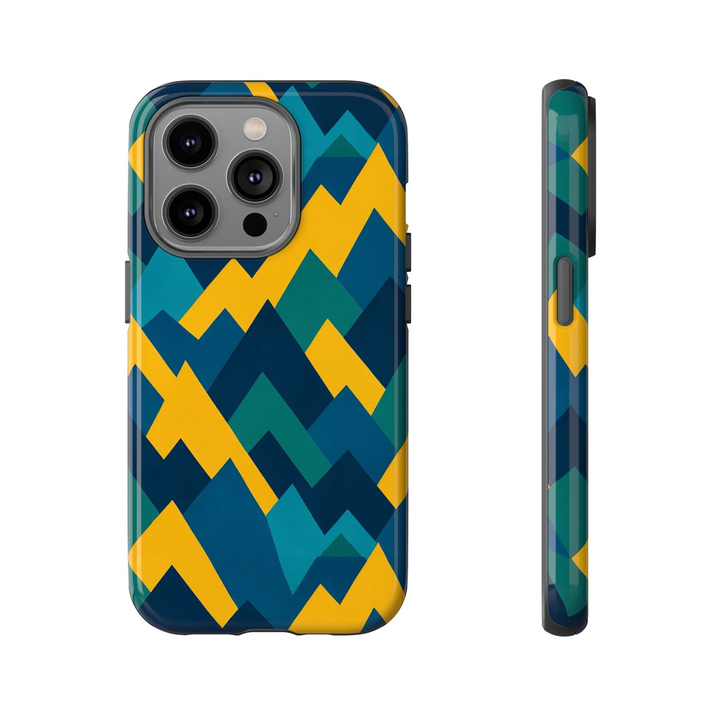 vibrant geometric mountain design protective phone case for unique style and durable protection compatible with iphone 13, 14, 15 & 16 – all models including pro, pro max & plus