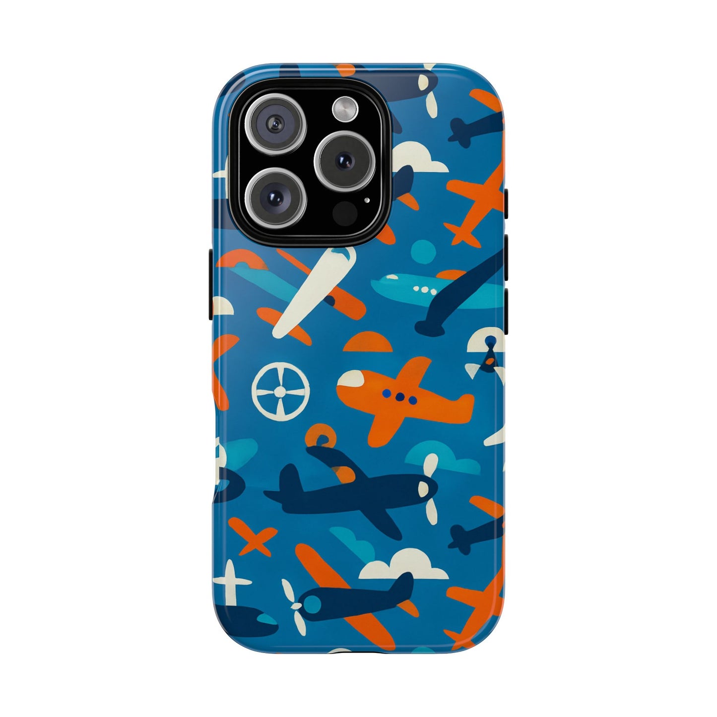 vibrant 3d airplane print phone case in blue – fun retro design for stylish protection – compatible with iphone 13, 14, 15 & 16 – all models including pro, pro max & plus