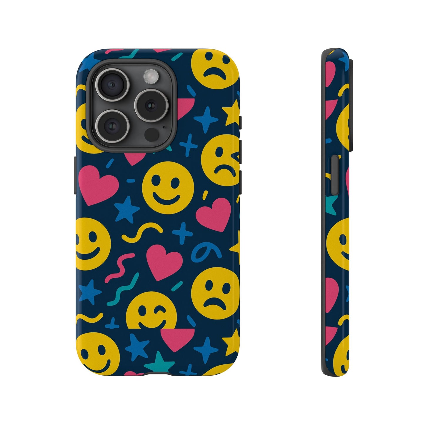 vibrant multicolour emoji phone case with 3d wrap design for playful protection compatible with iphone 13, 14, 15 & 16 – all models including pro, pro max & plus