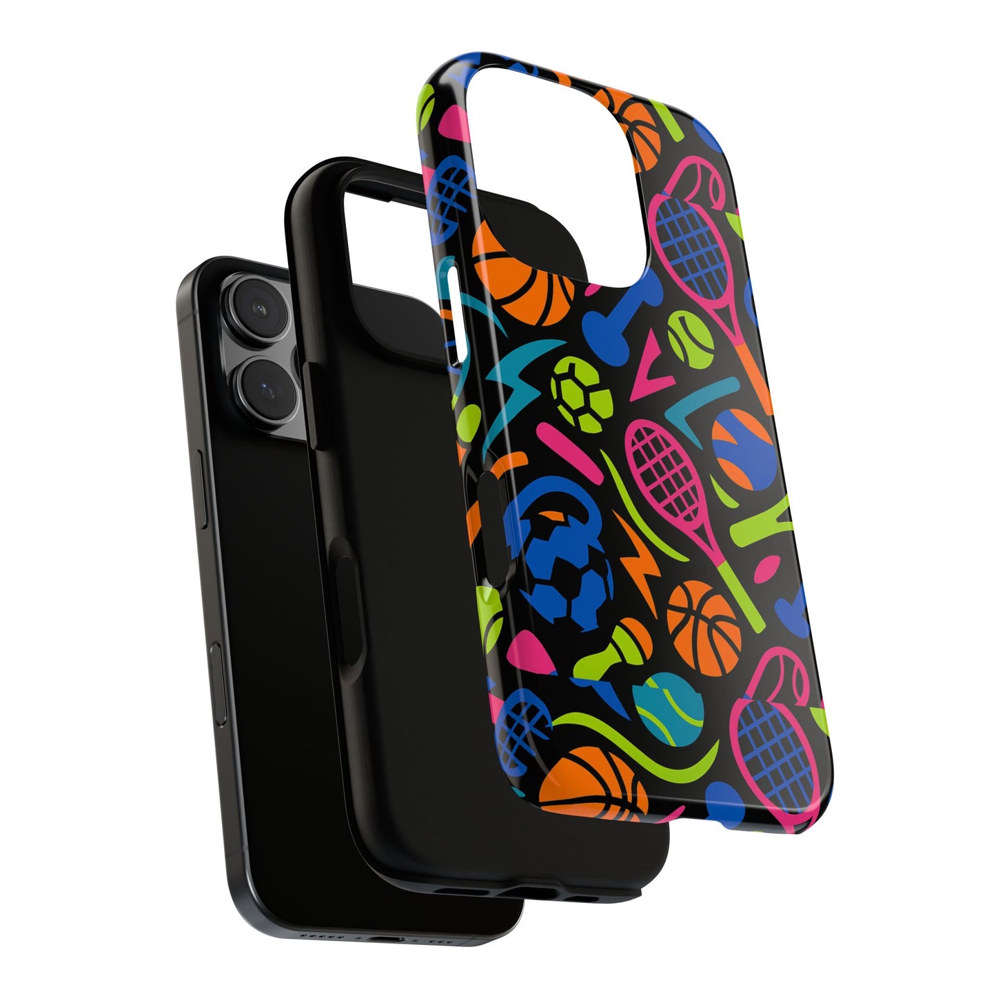 vibrant 3d sport-themed protective phone case in multicolour design for active lifestyle compatible with iphone 13, 14, 15 & 16 – all models including pro, pro max & plus