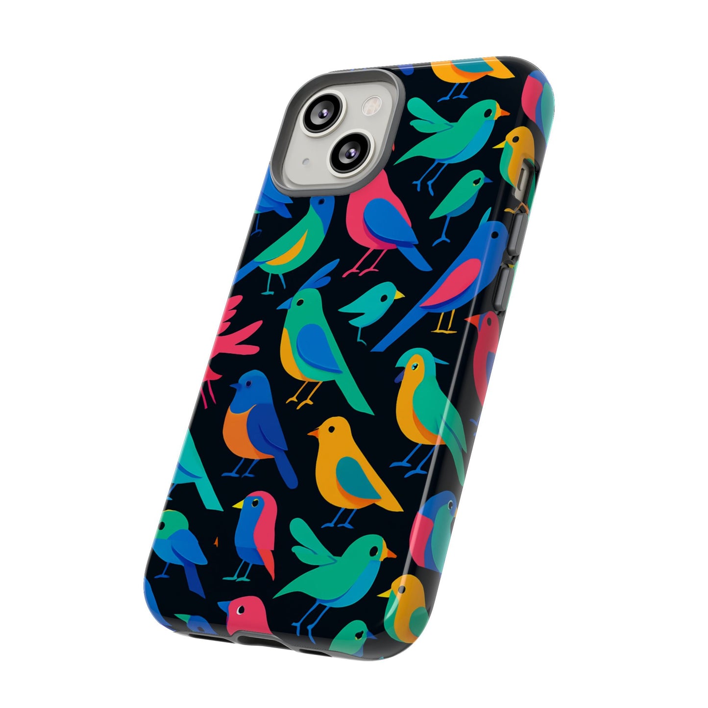 vibrant multicolour 3d bird print protective phone case for smart devices – unique accessory for trendsetters compatible with iphone 13, 14, 15 & 16 – all models including pro, pro max & plus