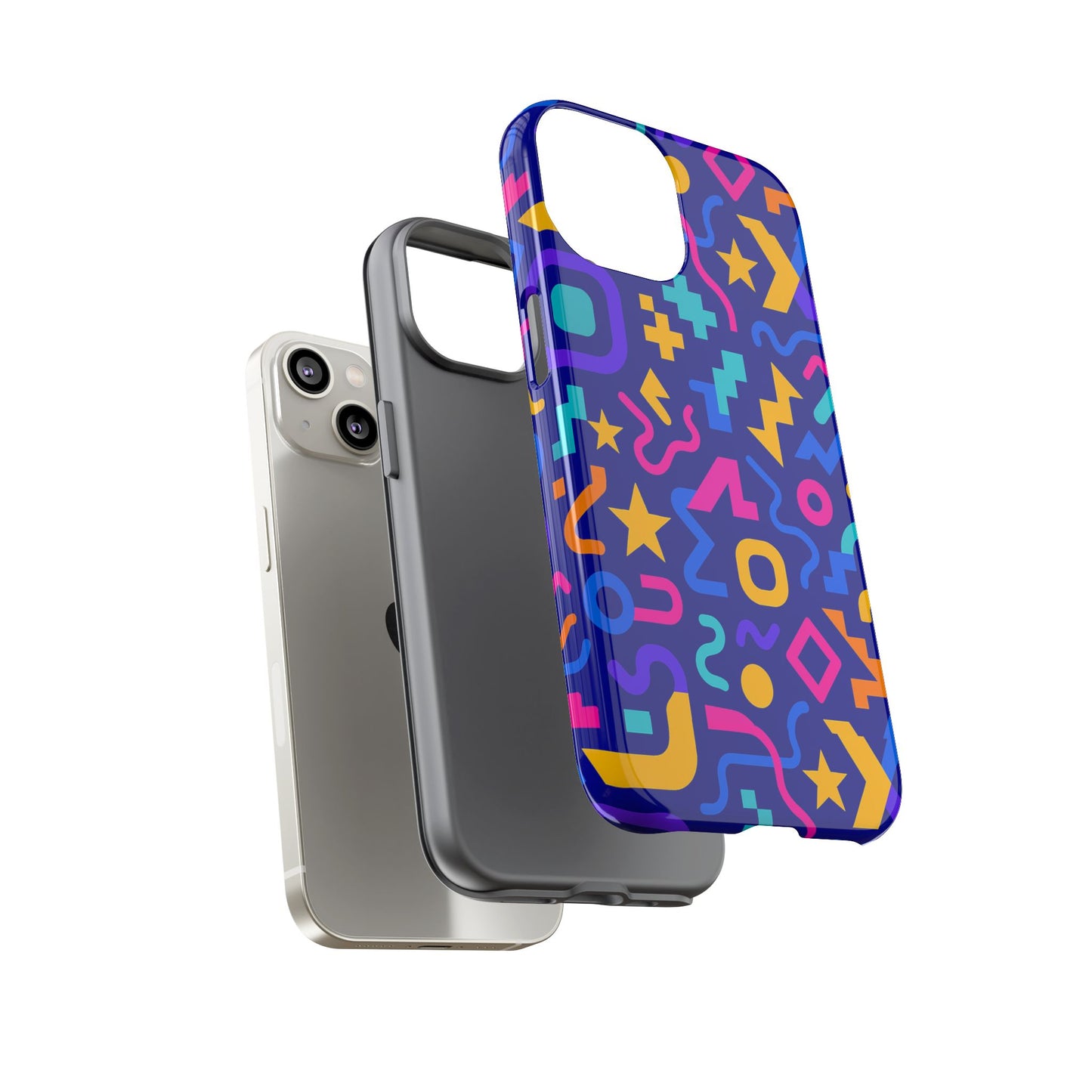 vibrant geometric protective phone case with 3d wrap design – playful accessory for self-expression compatible with iphone 13, 14, 15 & 16 – all models including pro, pro max & plus