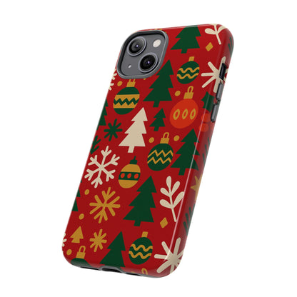Vibrant Red 3D Wrap Protective Phone Case with Christmas Tree and Ornament Design for Stylish Protection Compatible with iPhone 13, 14, 15 & 16 – all models including Pro, Pro Max & Plus