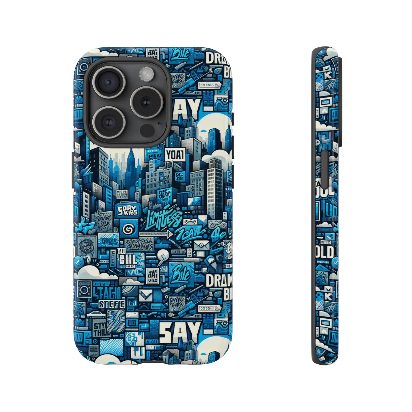 protective phone case with 3d urban design in blue for stylish protection – trendy accessory compatible with iphone 13, 14, 15 & 16 – all models including pro, pro max & plus