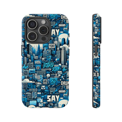 Protective Phone Case with 3D Urban Design in Blue for Stylish Protection – Trendy Accessory Compatible with iPhone 13, 14, 15 & 16 – All Models Including Pro, Pro Max & Plus
