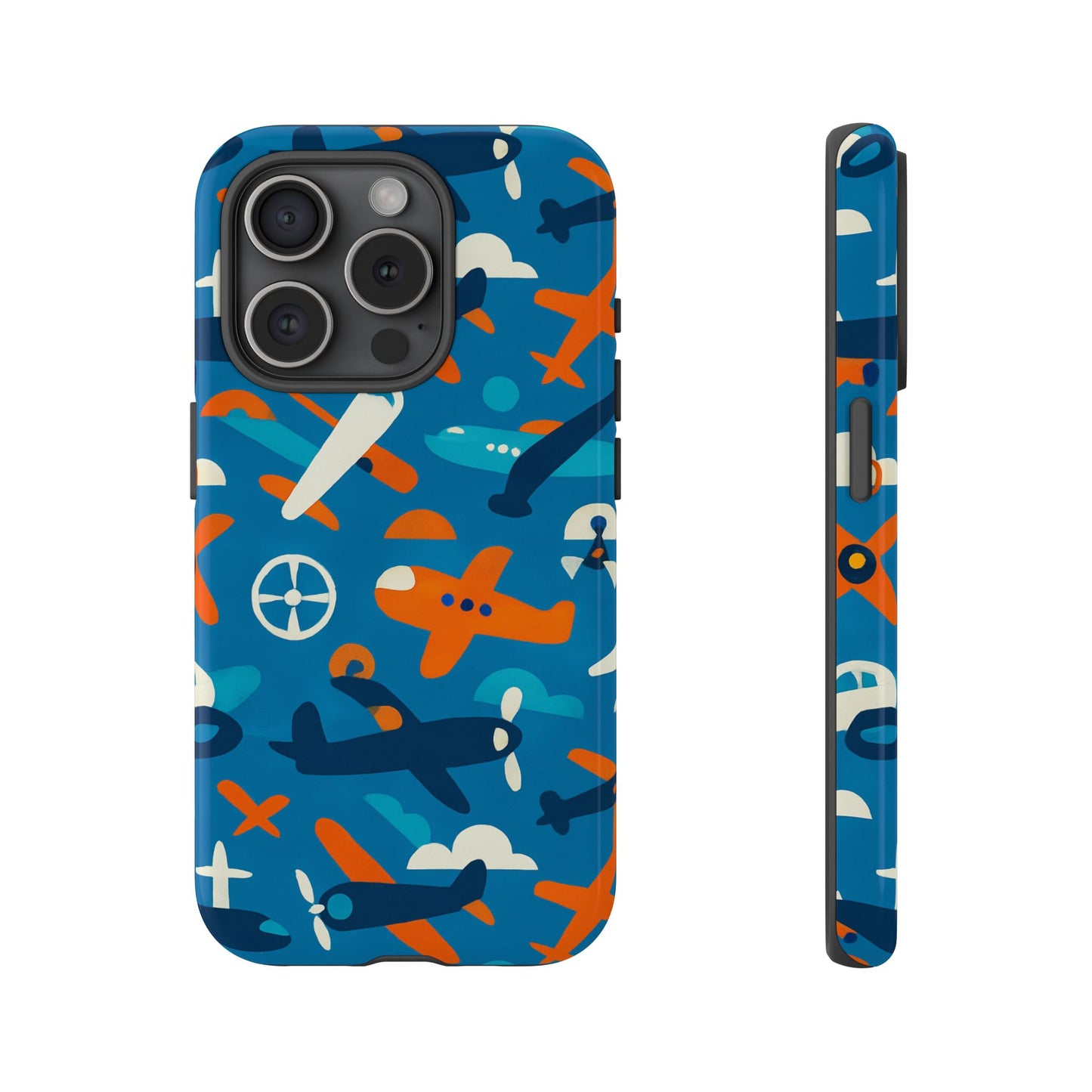 vibrant 3d airplane print phone case in blue – fun retro design for stylish protection – compatible with iphone 13, 14, 15 & 16 – all models including pro, pro max & plus