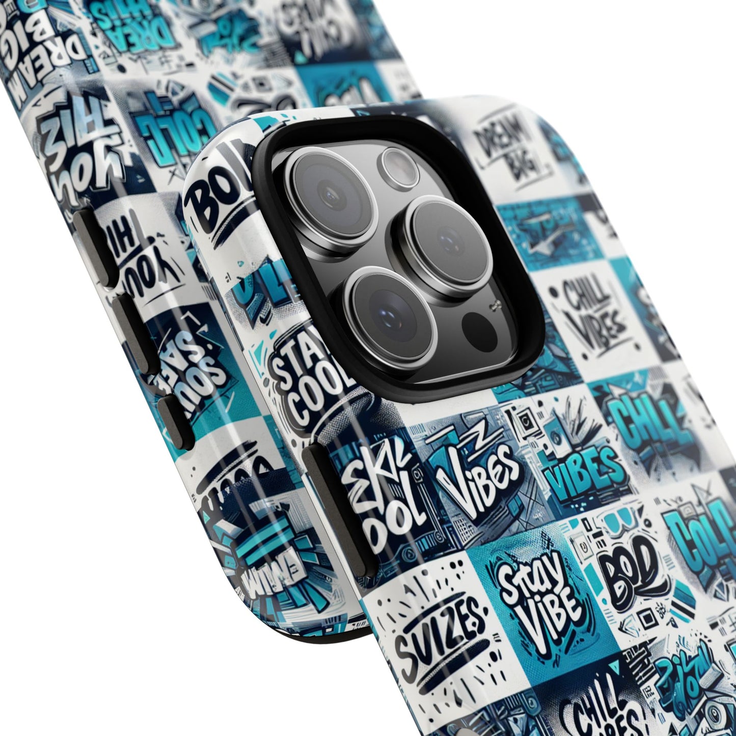vibrant 3d wrap phone case in blue with playful retro design for stylish protection compatible with iphone 13, 14, 15 & 16 – all models including pro, pro max & plus