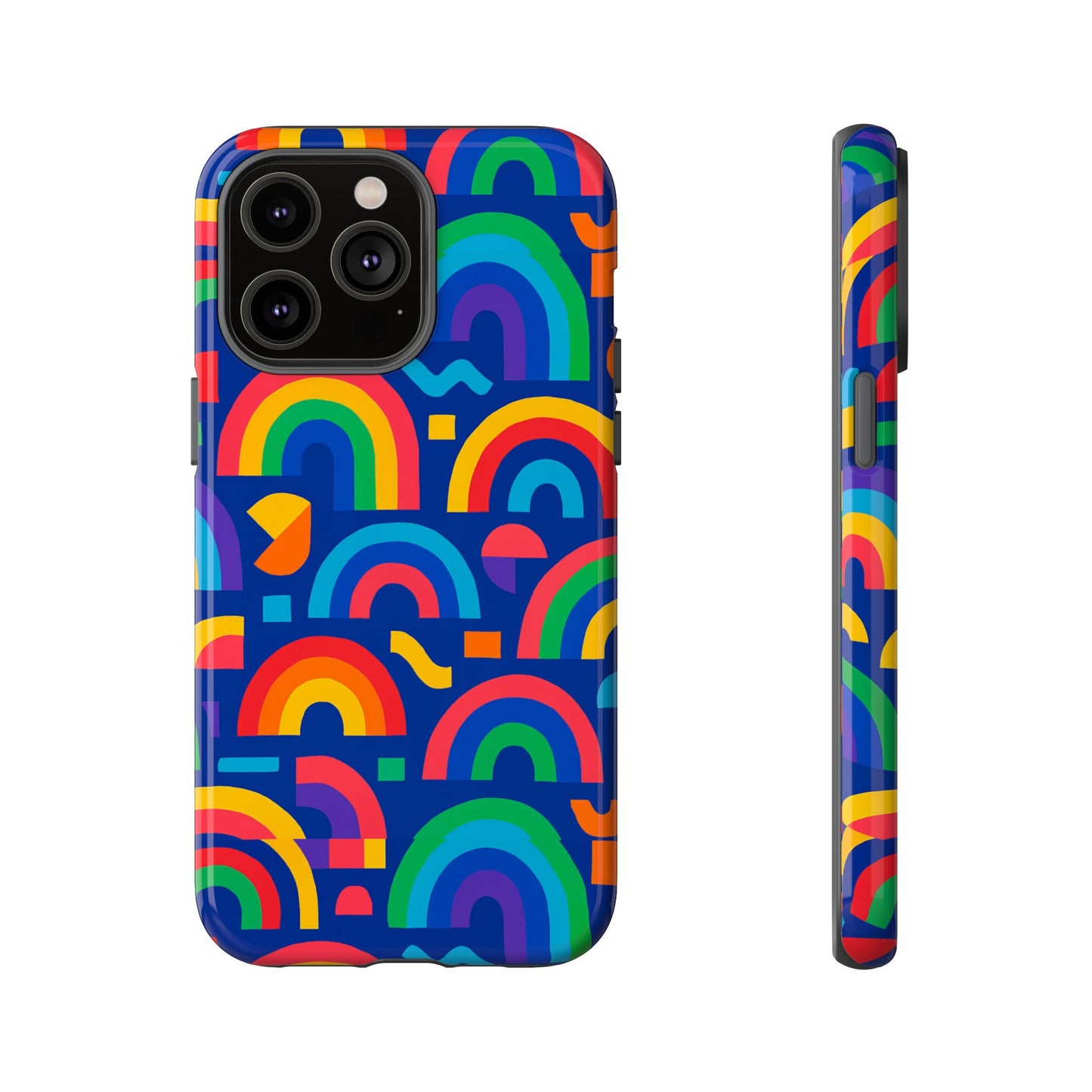 vibrant rainbow geometric 3d wrap protective phone case for stylish accessories compatible with iphone 13, 14, 15 & 16 – all models including pro, pro max & plus