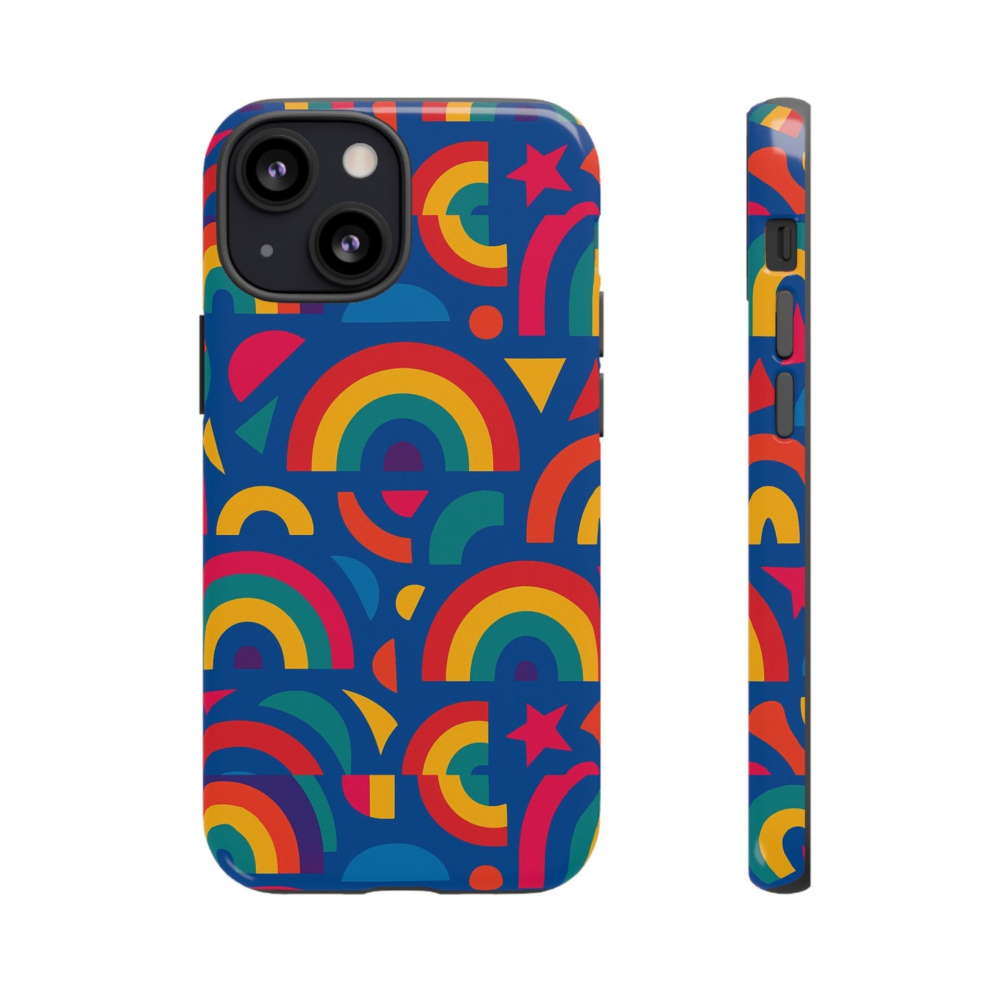 vibrant 3d geometric phone case in multicolour design for stylish protection compatible with iphone 13, 14, 15 & 16 – all models including pro, pro max & plus