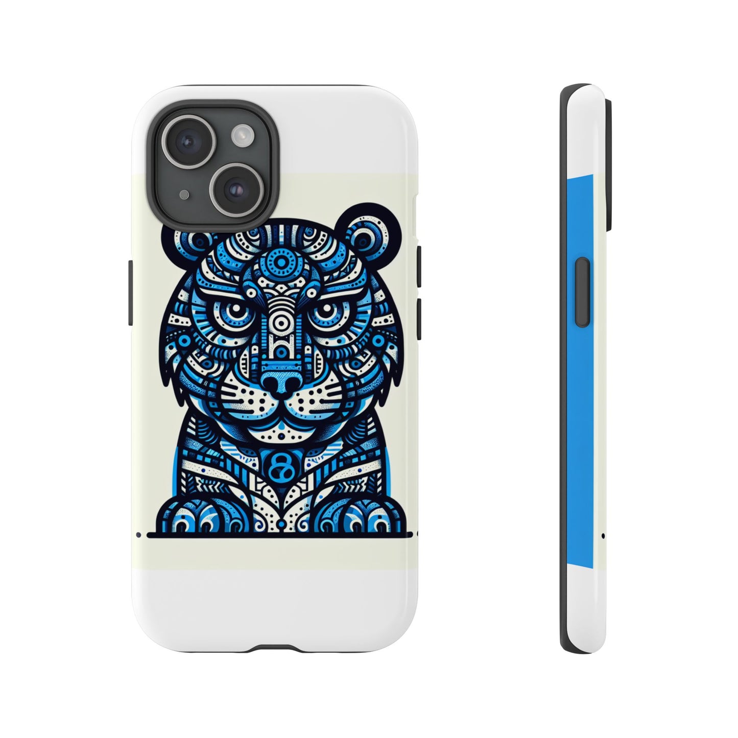 vibrant blue geometric tiger design phone case – stylish protection accessory for self-expression compatible with iphone 13, 14, 15 & 16 – all models including pro, pro max & plus