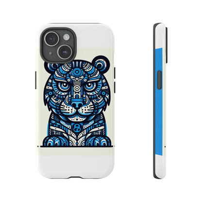 Vibrant Blue Geometric Tiger Design Phone Case – Stylish Protection Accessory for Self-Expression Compatible with iPhone 13, 14, 15 & 16 – all models including Pro, Pro Max & Plus