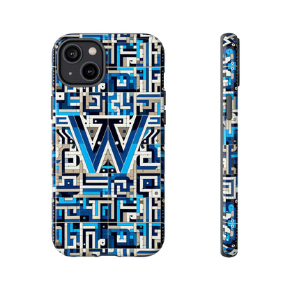 Letter Blue Alphabet W Phone Case for Smartphones Durable Shockproof Protective Cover with 3D Wrap Design for Anime and Comic Style Fans