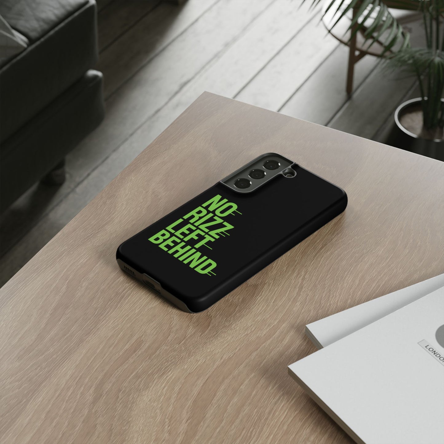 tough phone case - no rizz left behind, durable protection, shock absorbent, stylish design, perfect gift for adults, supports wireless charging, uv protected, lightweight accessory