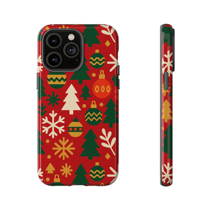 Vibrant Red 3D Wrap Protective Phone Case with Christmas Tree and Ornament Design for Stylish Protection Compatible with iPhone 13, 14, 15 & 16 – all models including Pro, Pro Max & Plus