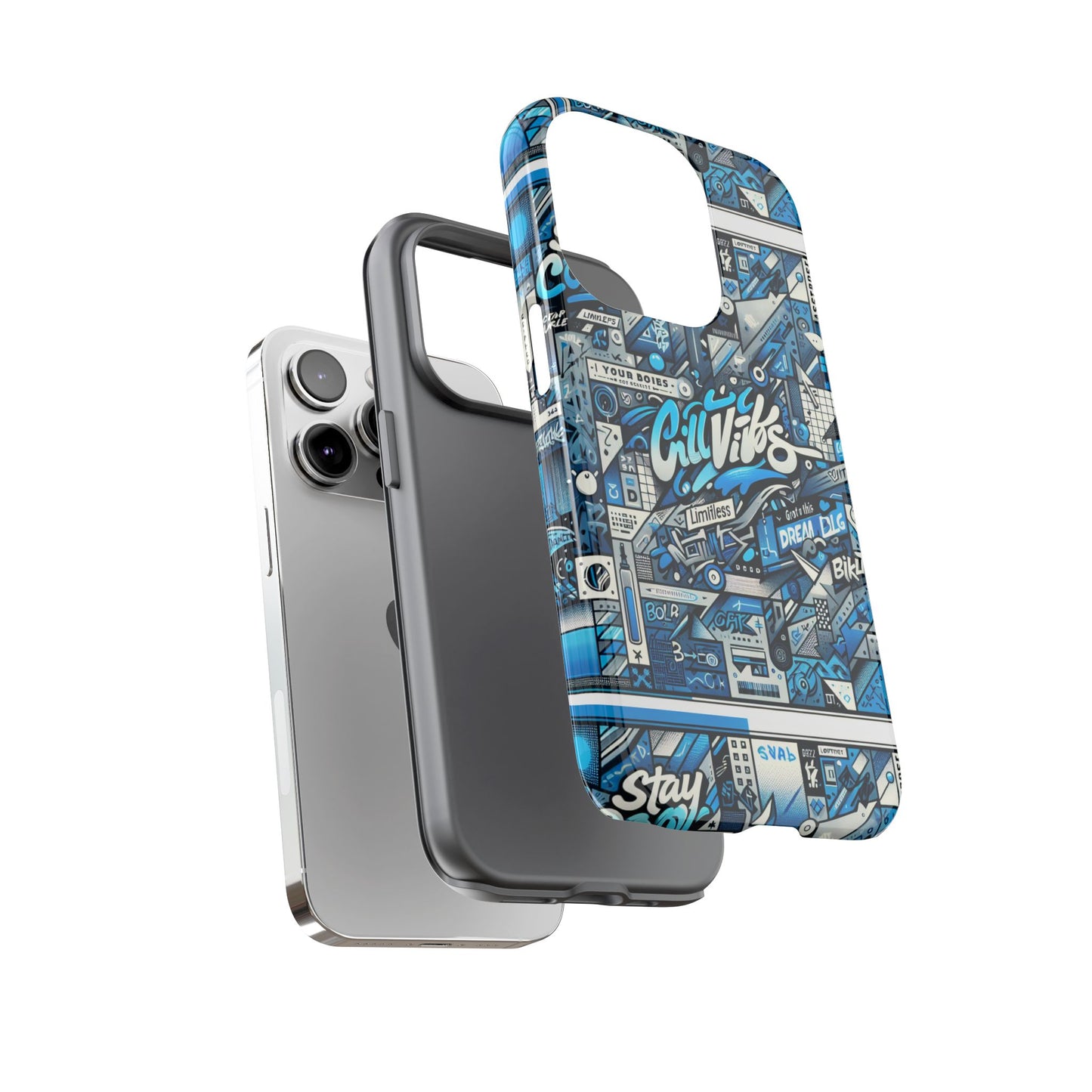 vibrant 3d wrap protective phone case in retro blue aesthetic for stylish protection compatible with iphone 13, 14, 15 & 16 – all models including pro, pro max & plus