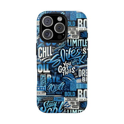 Vibrant Protective Phone Case with Playful Typography Design in Blue – Stylish Self-Expression Accessory Compatible with iPhone 13, 14, 15 & 16 – all models including Pro, Pro Max & Plus