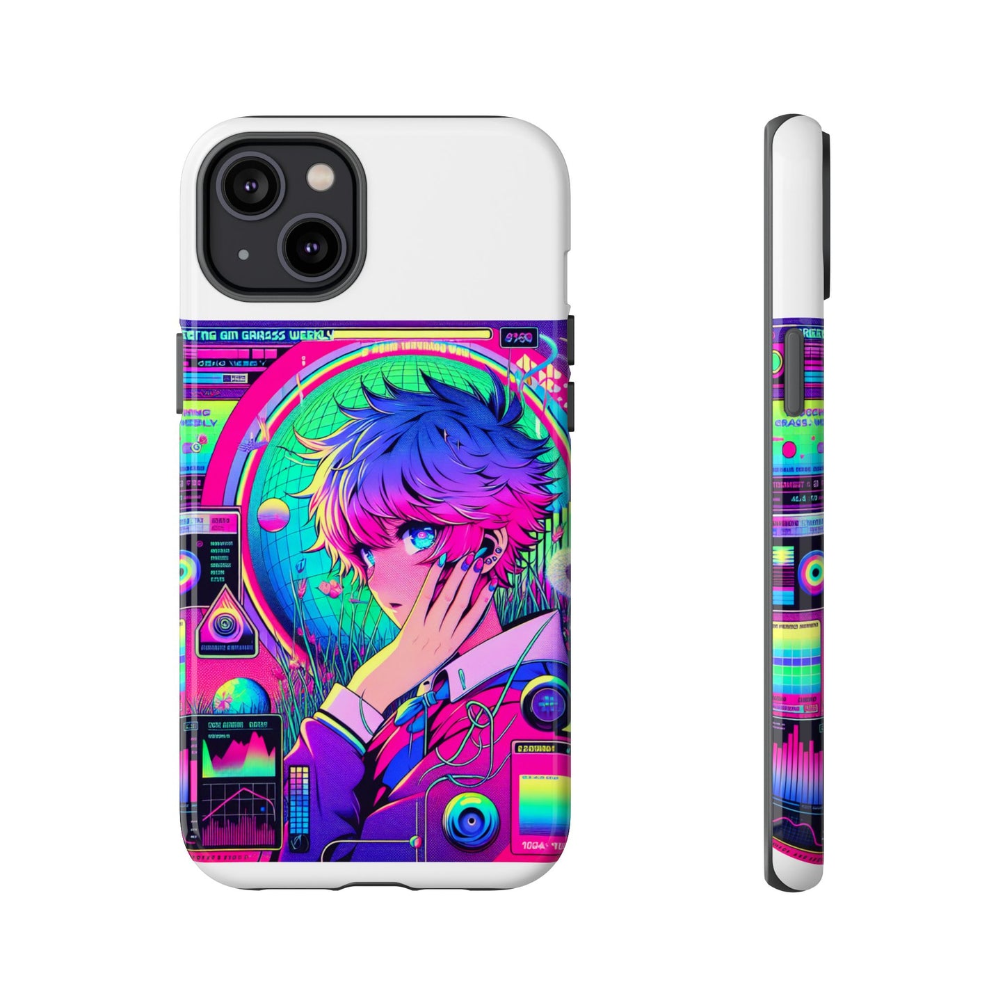 touching grass weekly vibrant protective phone case for smartphones, retro anime design, shock absorbent tpu, uv protected, unique gift for tech enthusiasts