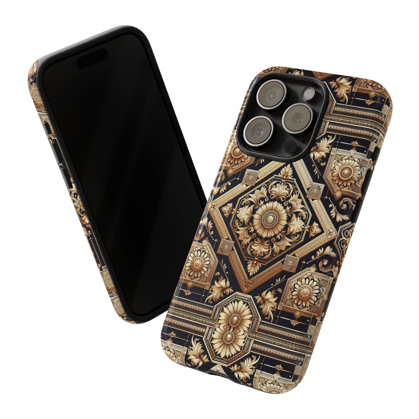 pattern image 1 vibrant shockproof phone case for anime and comic fans - stylish gold floral design for iphone 13-16 pro max plus