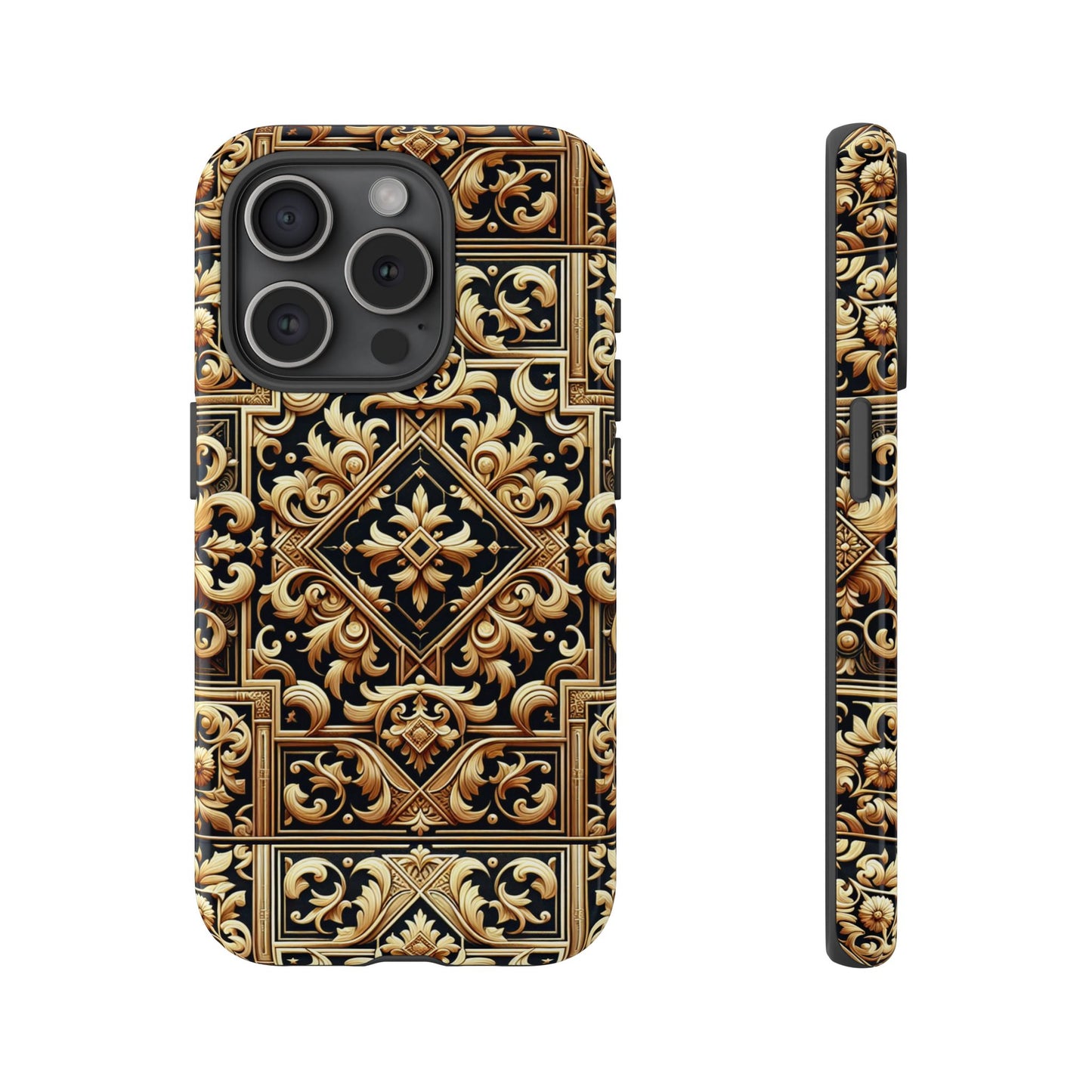 pattern image 3 vibrant shockproof phone case for anime and comic fans - ornate baroque gold design - compatible with iphone 13, 14, 15 & 16 – all models including pro, pro max & plus