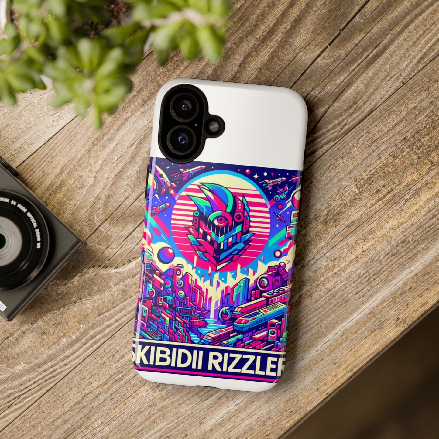 skibidi rizzler protective phone case with 3d wrap design, shock absorbing tpu silicone, uv protected, ideal gift for anime and comic culture fans