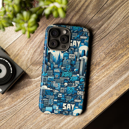 Protective Phone Case with 3D Urban Design in Blue for Stylish Protection – Trendy Accessory Compatible with iPhone 13, 14, 15 & 16 – All Models Including Pro, Pro Max & Plus