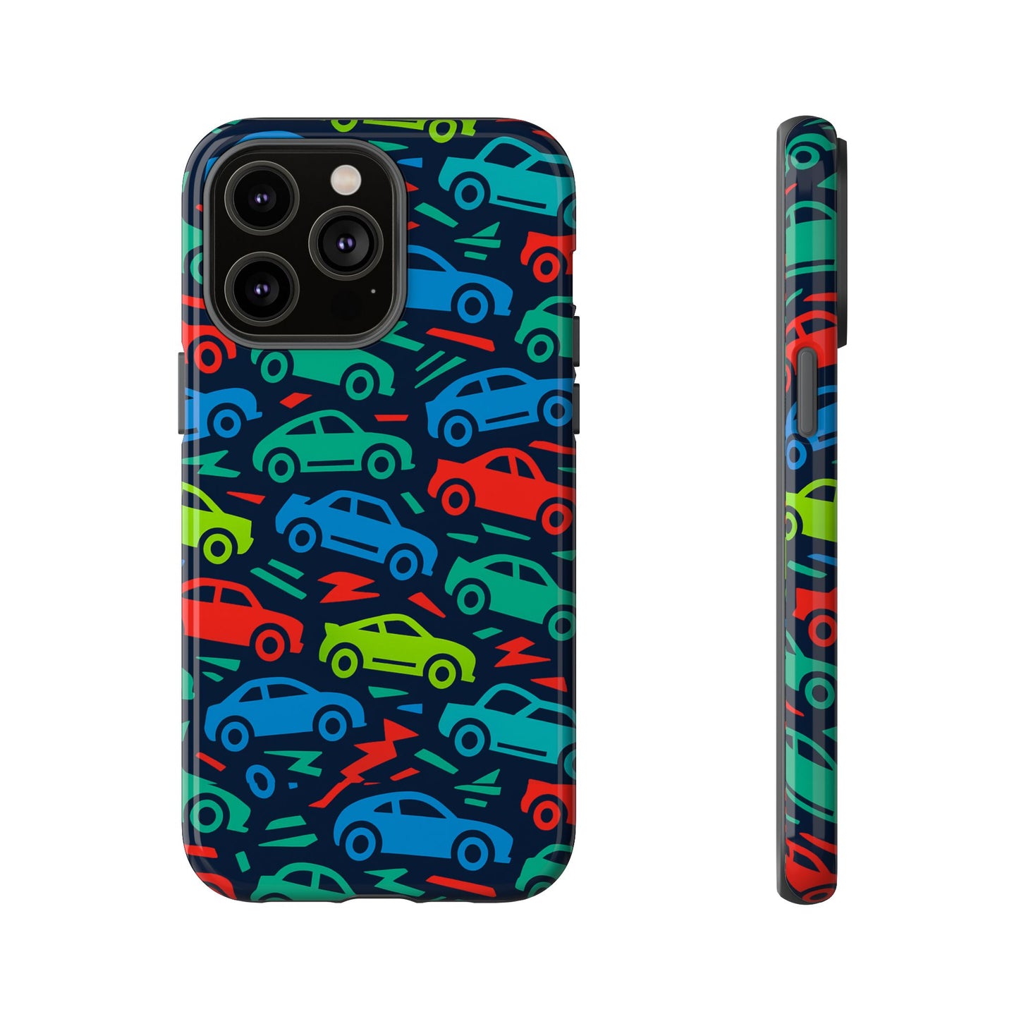 vibrant retro automotive design protective phone case for kids and adults – colourful 3d wrap style – stylish protection compatible with iphone 13, 14, 15 & 16 – all models including pro, pro max & plus