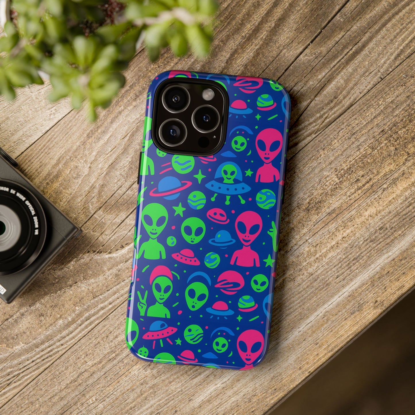 vibrant multicolour alien 3d wrap phone case in retro anime style for stylish protection compatible with iphone 13, 14, 15 & 16 – all models including pro, pro max & plus