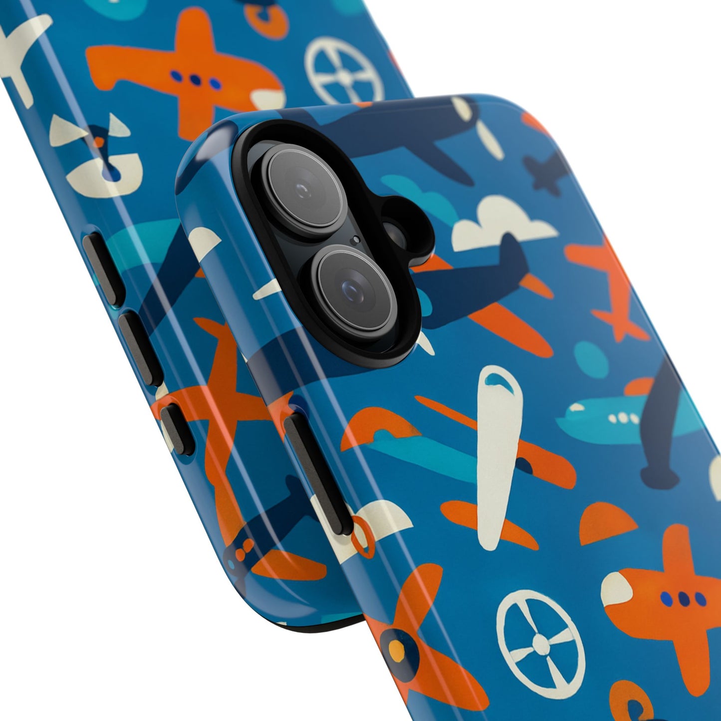 vibrant 3d airplane print phone case in blue – fun retro design for stylish protection – compatible with iphone 13, 14, 15 & 16 – all models including pro, pro max & plus