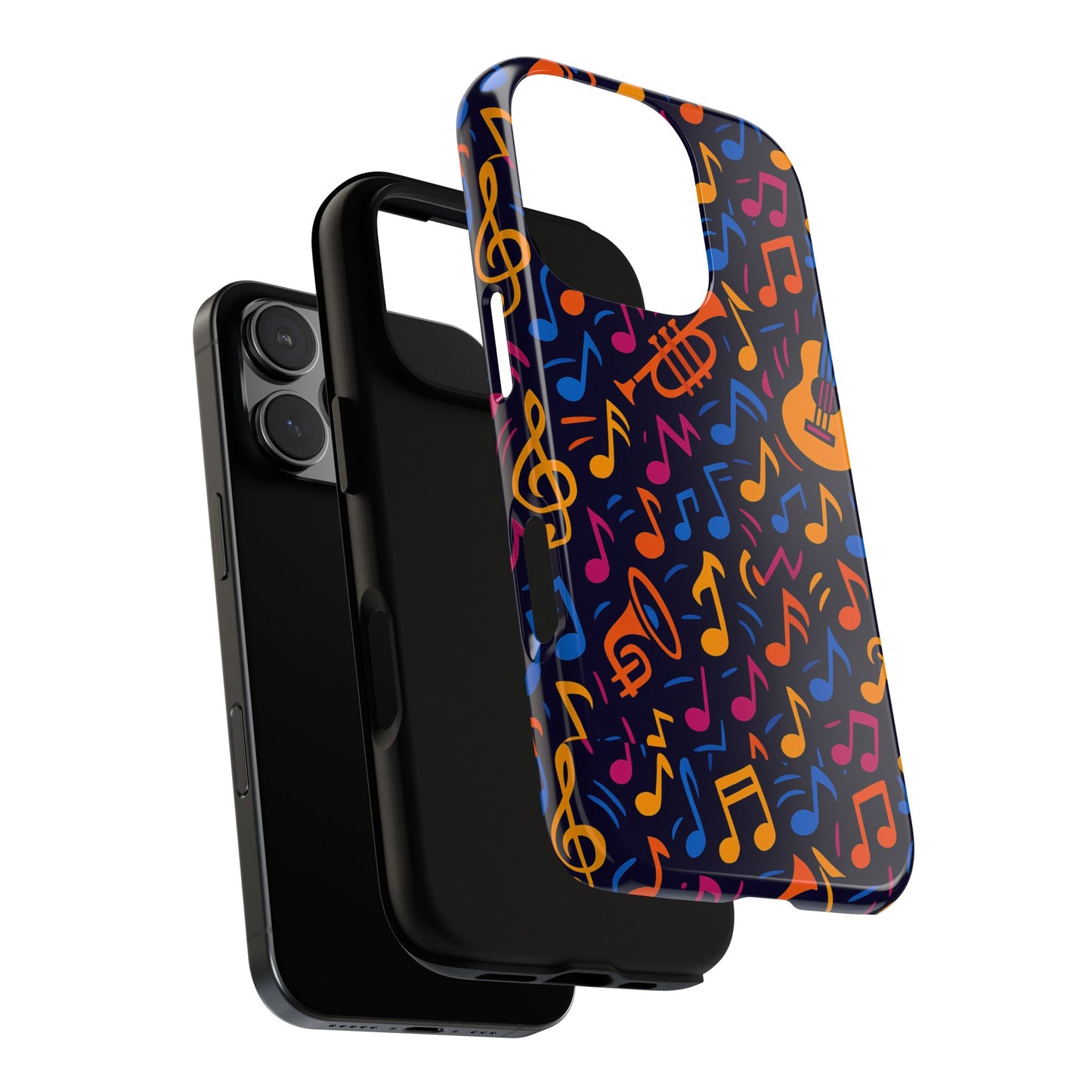 multicolour music themed protective phone case with 3d design for stylish protection – compatible with iphone 13, 14, 15 & 16 – all models including pro, pro max & plus