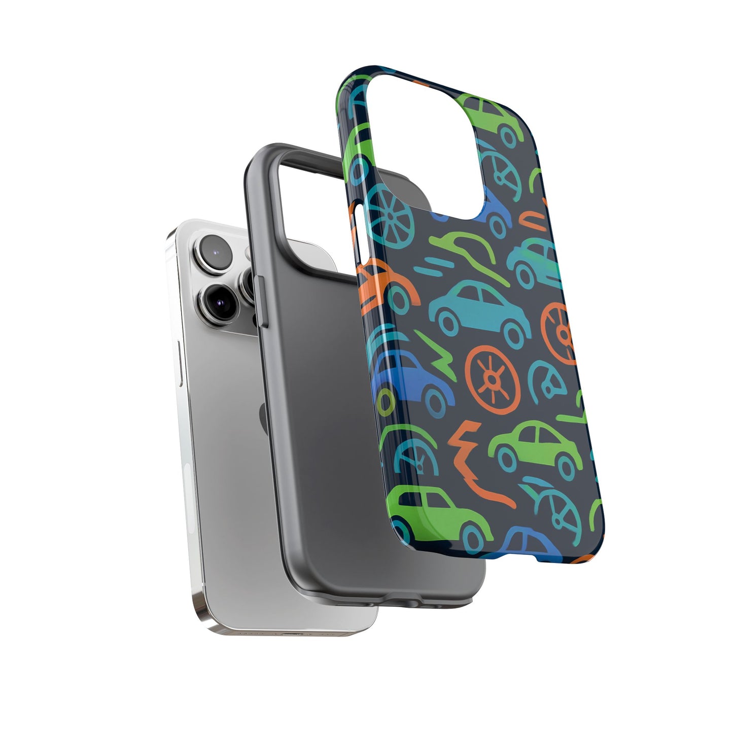 vibrant 3d car design protective phone case for kids and teens - playful multicolour style - stylish protection for everyday use - compatible with iphone 13, 14, 15 & 16 – all models including pro, pro max & plus