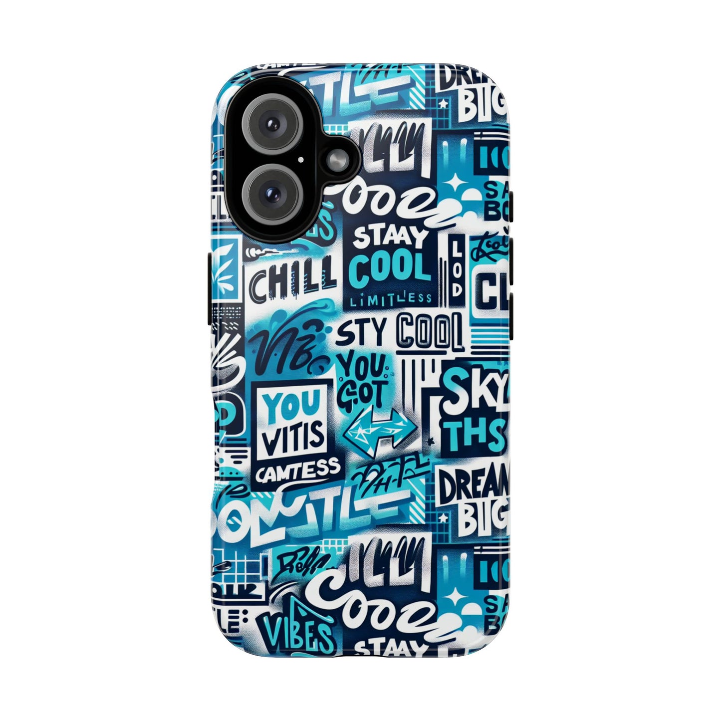 vibrant 3d graphic phone case in blue for stylish protection – playful design – compatible with iphone 13, 14, 15 & 16 – all models including pro, pro max & plus
