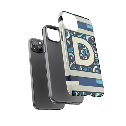 Blue Alphabet Letter D Phone Case with 3D Wrap and Shock Protection for Kids and Teens